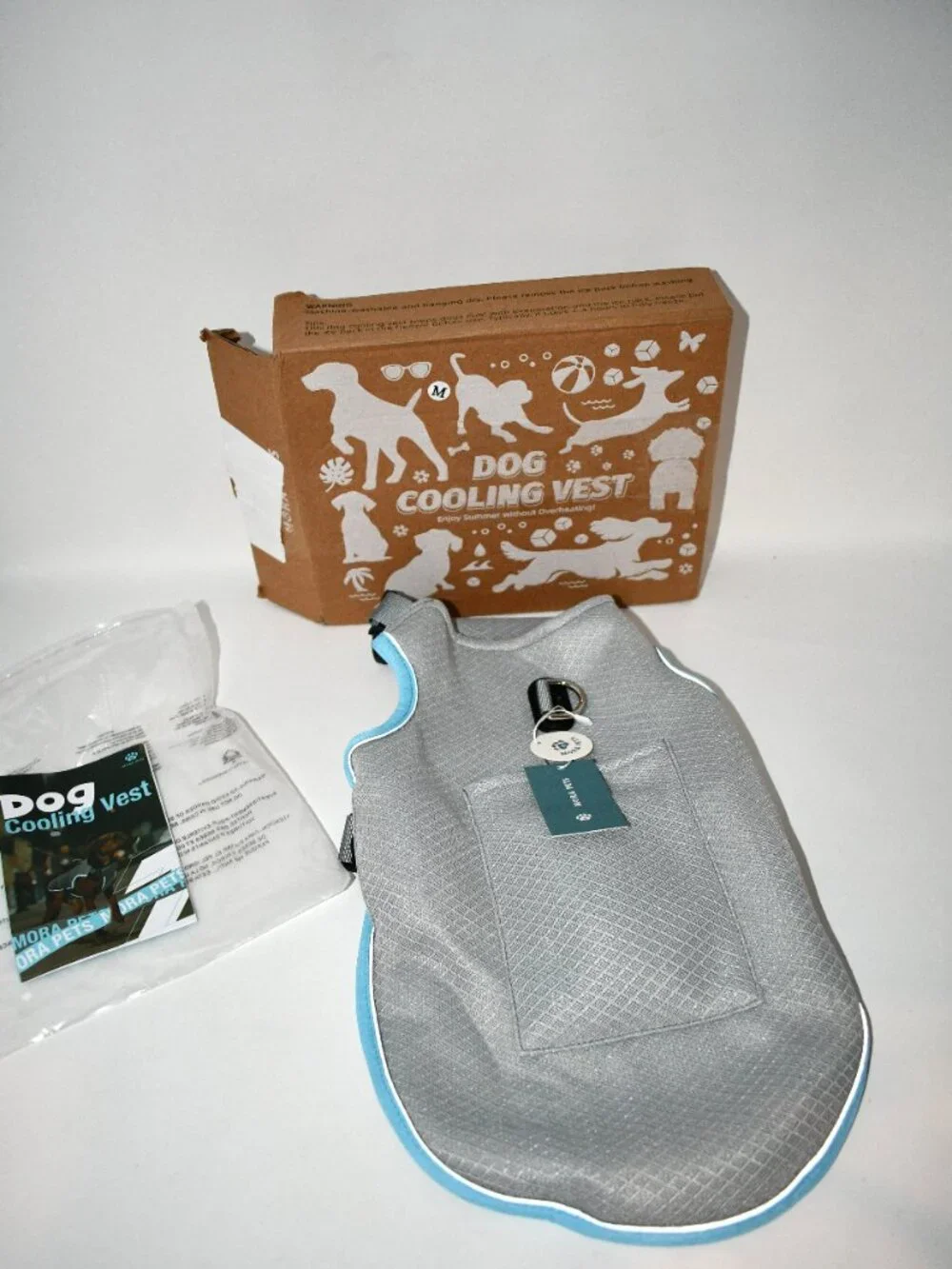 Mora Pets Dog Cooling Vest Size MEDIUM Gray Blue Reflective w/ Ice Pack New